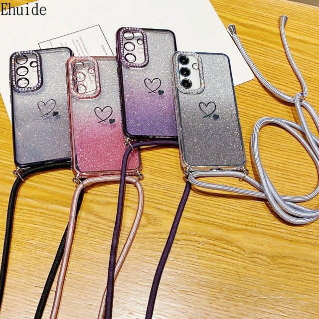 EHUIDE Glitzernde Handyhülle mit Umhängekordel für Samsung Galaxy S26 Ultra S25 FE S22 S23 S24 Plus A17 A56 in Silber – Stoßfeste Crossbody-Hülle mit Glitzer-Effekt - Bild 1