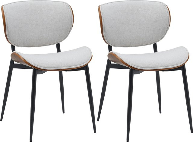CLP 2er Set Esszimmerstuhl Enid Sessel mit Rückenlehne und Polsterung in Grau mit Holz und Metall im modernen Design - Bild 1