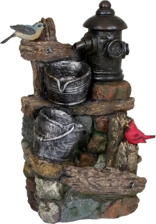 DELUKE Brunnen KONRAD in Braungrau mit Holz- und Stein-Optik aus Kunststoff, B: 60 cm, T: 36 cm, H: 25 cm