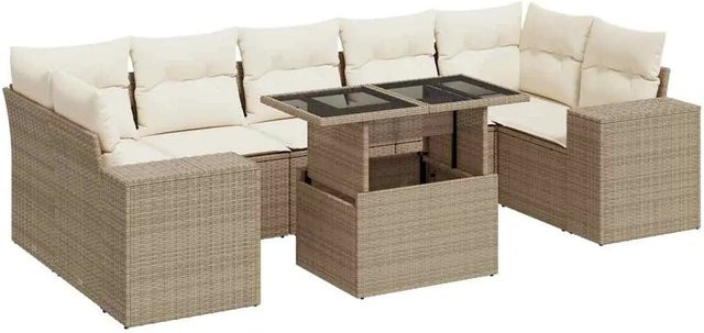 vidaXL 8-teilige Garten-Sofagarnitur aus Poly-Rattan mit Kissen in Beige-Creme - Bild 1