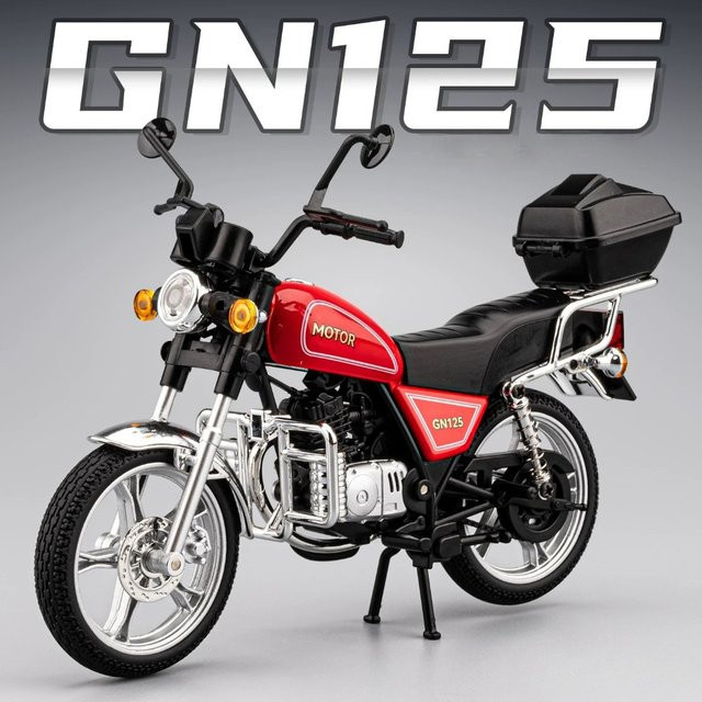 RMZ City Suzuki GN125 Honda Monkey Miniatur-Motorradmodell, 1:12, Metall, Rot, mit Licht - Bild 1