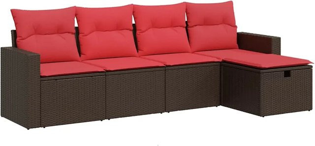 vidaXL 5-teilige Garten-Sofagarnitur aus braunem Poly-Rattan mit Sitzkissen und Stauraum - Bild 1