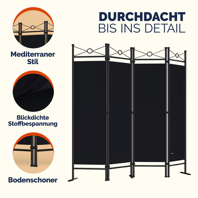 Casaria Paravent Lucca Schwarz Matt B/H: 180 x 163 cm - Bild 3