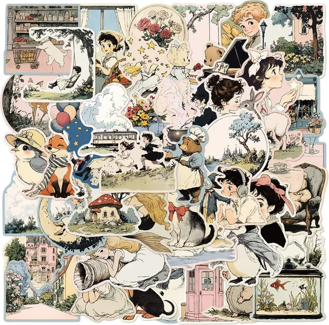 GOGOTU Cartoon Mädchen Retro Märchen Welt Aufkleber, 50-teiliges Set - Bild 1