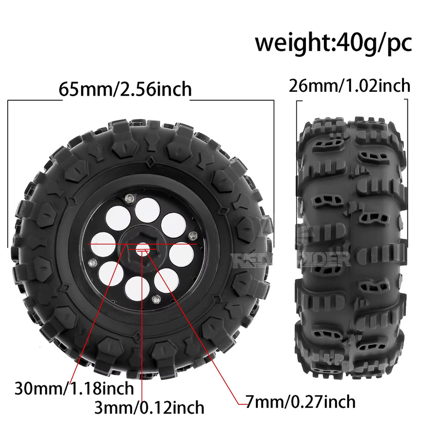 RS 1,3-Zoll-Gummireifen und Metallräder-Set, 4-teiliges Set, 1:18 - Bild 2