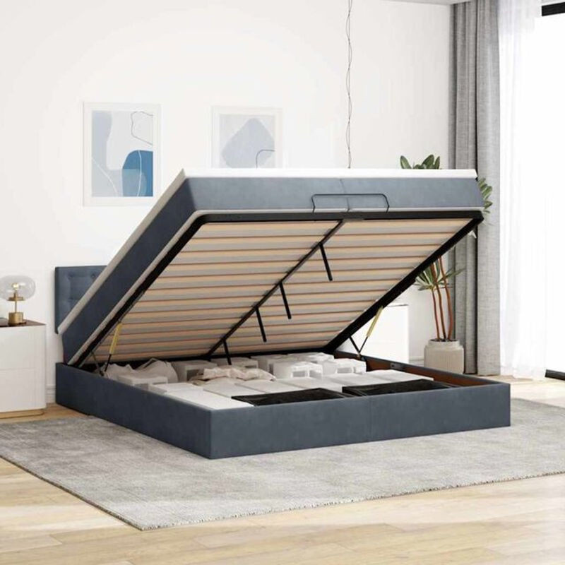 Vidaxl Ottoman Polsterbett mit Matratze und LED in Anthrazit Grau aus Samt B/T/H: 200 x 200 x 88 cm - Bild 1