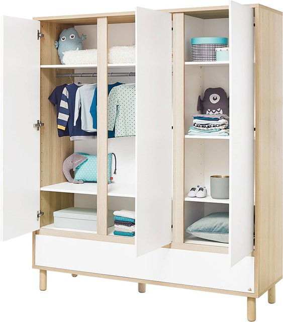 Pinolino Kleiderschrank Flow groß in Weiß mit 3 Türen und 1 Schublade sowie Soft-Close-Funktion, H x B x T: 185 x 155 x 55 cm - Bild 1