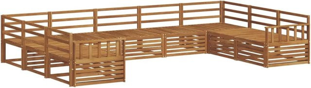 vidaXL Sofagarnitur aus Massivholz Akazie in Natur Braun, 9-teiliges U-Form Sofa Set mit modernem Latten-Design - Bild 1