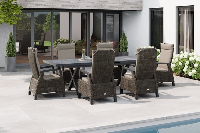 Siena Garden Messina/Corido Garten-Essgruppe aus Aluminium mit Keramik und Gardino Geflecht, anthrazit/grau, inkl. 6 Diningsesseln, ausziehbar, Breite: 200-260 cm, Tiefe: 100 cm - Bild 1