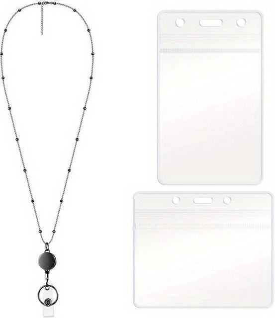 Ambiel Charm Einziehbare Ausweis-Halter Kordel mit Clip und Schlüsselanhänger für Damen und Herren in Schwarz, Gold oder Silber - Bild 1