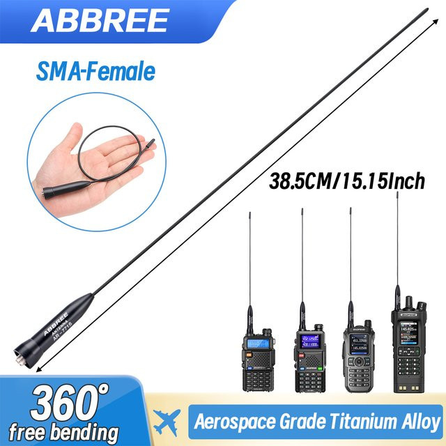 ABBREE AR-771S Dual Band Antenne aus Titan und Luftfahrtmaterial mit SMA-Buchse für UHF/VHF, Schwarz - Bild 1