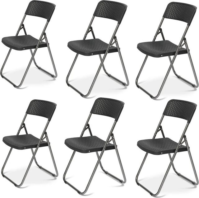 Sekey 6er Set Klappstühle in Rattan-Optik, Schwarz, UV-beständig mit Stahlrahmen und PP-Kunststoff, bis 200 kg belastbar - Bild 1