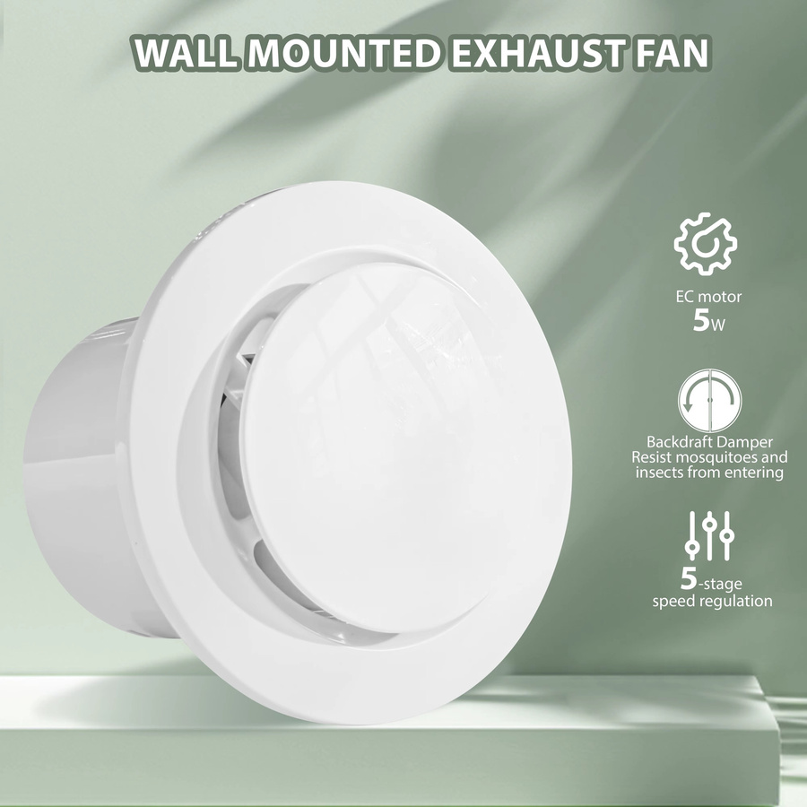 KCvents Wandventilator mit Backdraft-Dämpfer und Fernbedienung für Badezimmer und Küche in Weiß - Bild 3