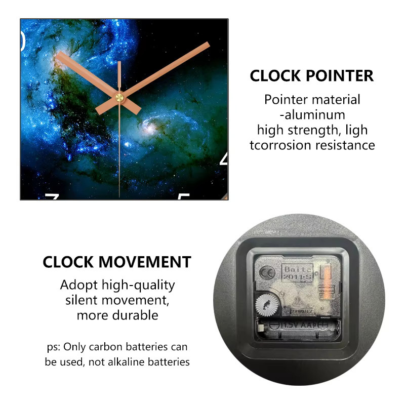 Moderne runde Wanduhr von p.chuang im abstrakten Blauen Galaxie-Design mit ABS-Rahmen und Metallzeigern in Blau und Gold - Bild 3