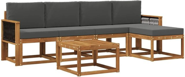 vidaXL Outdoor-Sofagarnitur L-Form aus Akazienholz mit 6 Teilen in Braun und Anthrazit - Bild 1
