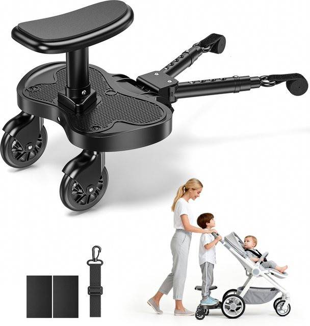 Universelles Kinderwagen-Trittbrett mit abnehmbarem Sitz in Schwarz als Komfort-Rollbrett für Kinderwagen - Bild 1