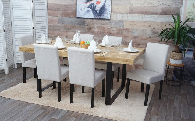 6er-Set Esszimmerstühle Littau von MCW in Beige aus Textil mit dunklen Beinen - Bild 1