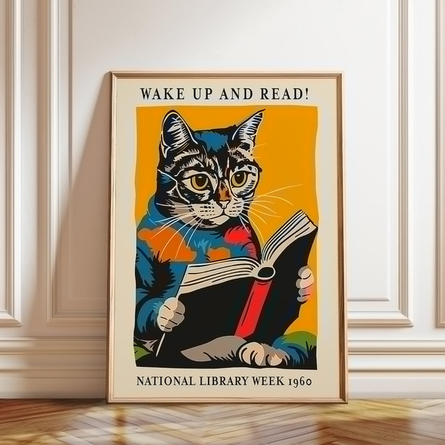 Mid-Century Art 1960 National Library Week Retro Vintage Wandkunstdruck auf Leinwand multicolor ungerahmt - Bild 1