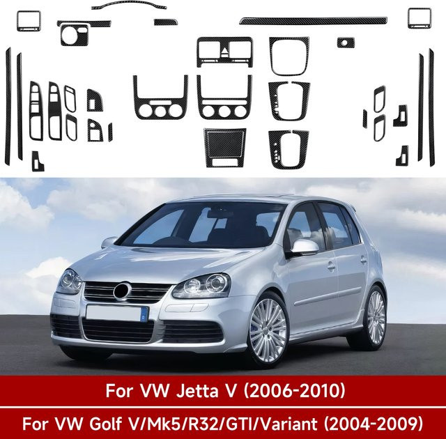 HENGYUESHANG Carbon Faser Trim Aufkleber für VW Jetta V Golf V MK5 R32 GTI Plus Variante, Mittelkonsole Schalthebel Panel und Seiten Luftauslass, Schwarz - Bild 1