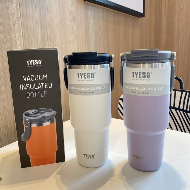 Tyeso Thermo-Becher aus Edelstahl in Schwarz, 900 ml isolierter Tumbler für Heiß- und Kaltgetränke - Bild 1