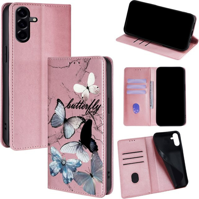 Leder Brieftasche Flip Case mit Schmetterling Motiven für Samsung Galaxy S25 Ultra S25 FE S24 S23 S22 Plus A56 A36 A26 A17 A07 in Grün - Bild 1