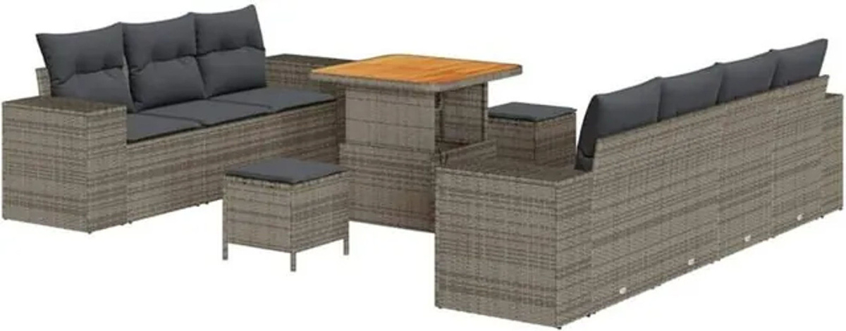 vidaXL Garten-Sofa-Set mit 10 Teilen und Kissen, modern und modular, Grau, B/T/H: 80 x 80 x 71 cm - Bild 1