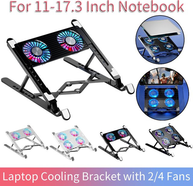 LAIMANEI Laptop-Kühlpad in Schwarz mit RGB-Beleuchtung, faltbarer Notebook-Ständer mit 2 oder 4 Lüftern, 7-fach höhenverstellbar für 11 bis 17,3 Zoll Notebooks und PCs - Bild 1