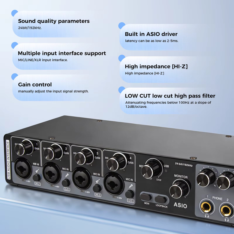 Depusheng MQ44 Professionelles 4-Kanal-Audio-Interface in Schwarz mit integriertem ASIO-Treiber und hoher Impedanz für Studio und Live-Auftritte - Bild 5