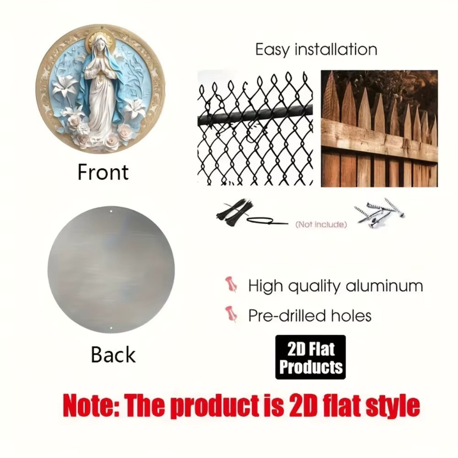 CIFBUY Rundes Aluminium-Metallschild mit Jungfrau Maria als Wanddekoration, Mehrfarbig, Durchmesser: 20,32 cm - Bild 2