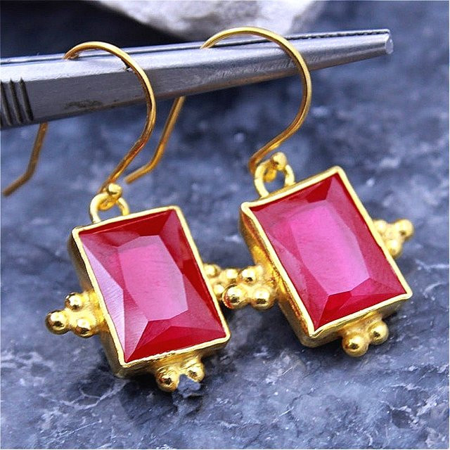 YoYo Ohrringe, Gold, roter Zirkonia, Damen, Vintage - Bild 1