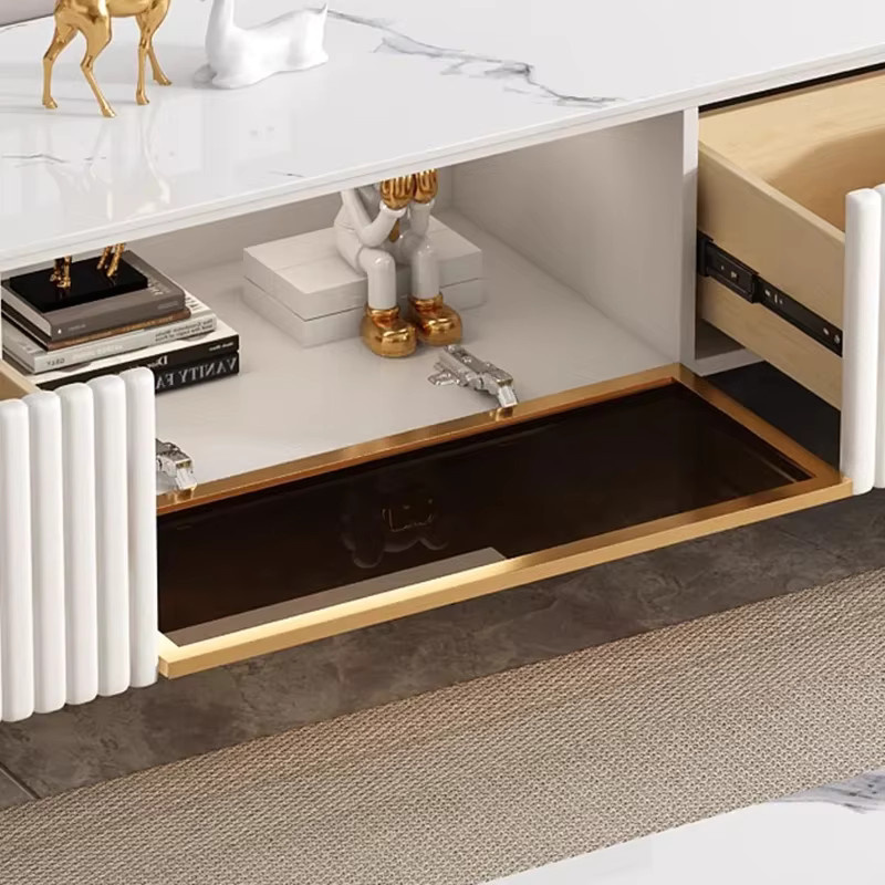 ANGDUO TV Schrank im modernen Nordic Design mit Schubladen, Weiß glänzend - Bild 3