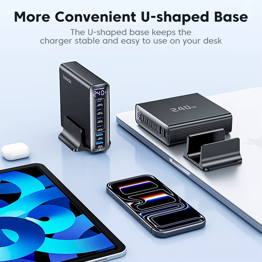 Toocki 240W Desktop GaN Ladegerät in Schwarz mit USB-C, PPS, PD3.1 und QC4.0 Schnellladegerät für Laptop, Tablet, iPhone, Samsung und Xiaomi - Bild 4