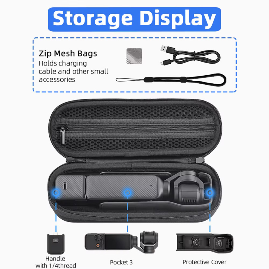 BRDRC Pocket 3 Aufbewahrungstasche für DJI Osmo Pocket 3 Zubehör Creator Combo in Schwarz mit Karabiner - Bild 5