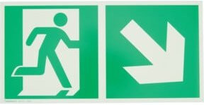 Fluchtwegschild Notausgang links mit Pfeil rechts abwärts von wolk aus Aluminium in Grün, B: 30 cm, H: 15 cm - Bild 1