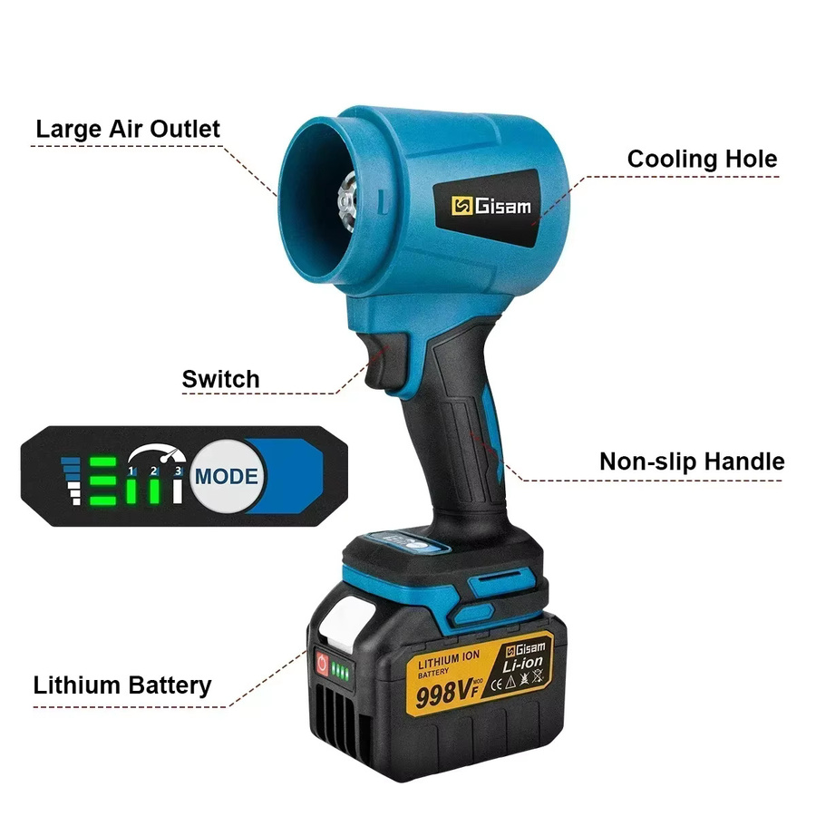 Makita Akku-Turbo-Gebläse Jet Fan Handheld Laubbläser und Staubbläser in Blau für 18 V Akkus mit 300.000 RPM und 400 m/s - Bild 3