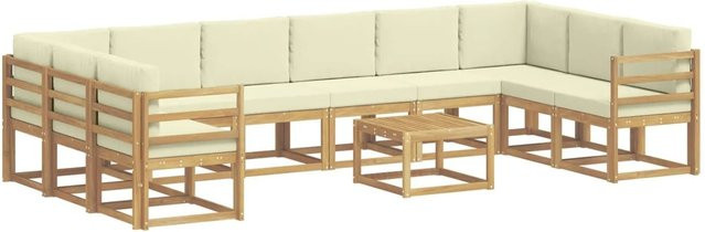 vidaXL Outdoor-Sofagarnitur in L-Form aus Akazienholz mit 11-teiligem Set, Weiß und Beige - Bild 1