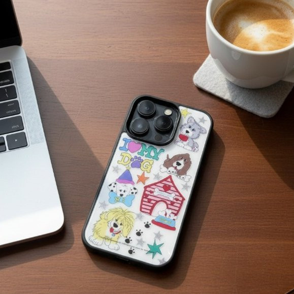 Stoßfeste Handyhülle mit Sternhund-Motiv für Apple iPhone 17, 16, 15 und 14 Pro Max in Schwarz - Bild 1