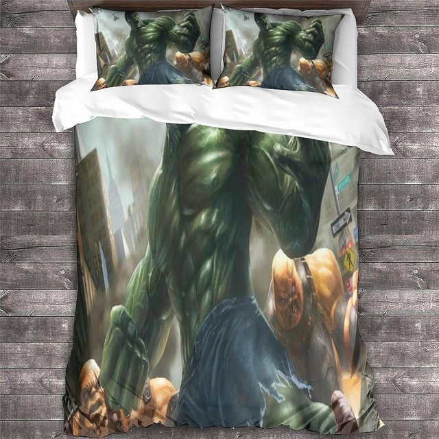 Flylo Hulk Bettwäsche-Set aus Mikrofaser in Grün mit Kissenbezügen für Kinder und Erwachsene, B/T: 135 x 100 cm - Bild 1