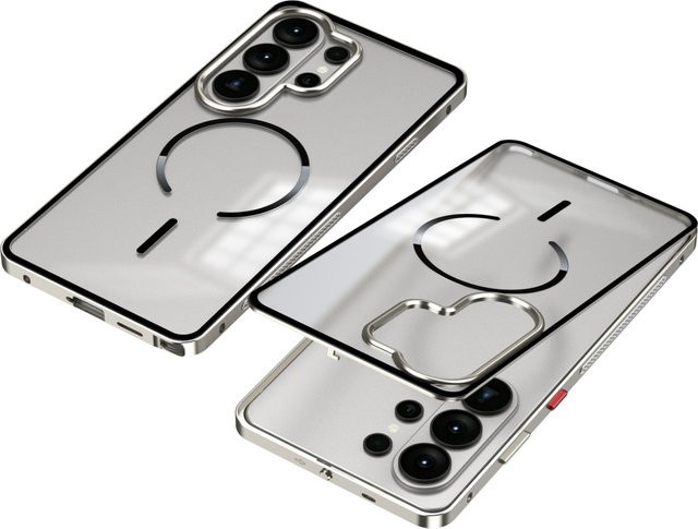 Vyimc Transparente Magnetische Hülle mit verchromtem Aluminiumrahmen für Samsung S26 S25 S24 Plus S23 Ultra in Silber - Bild 1