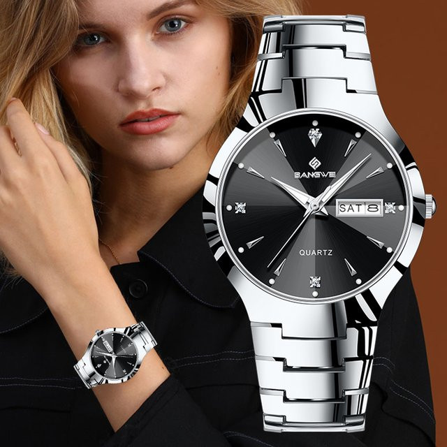 BANGWEI Armbanduhr, Quarz, Edelstahl, Schwarz, Silber, Damen - Bild 1