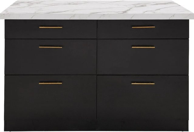 Kücheninsel Alegrita von Vente-unique in Schwarz und Weiß mit Marmor-Optik, Breite: 126 cm, Höhe: 104 cm - Bild 1