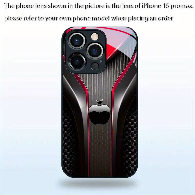 Schwarze Handyhülle mit rotem Kohlefaser-Muster aus Glas für Apple iPhone 17 16 15 14 13 12 11 Pro Max und weitere Modelle - Bild 4