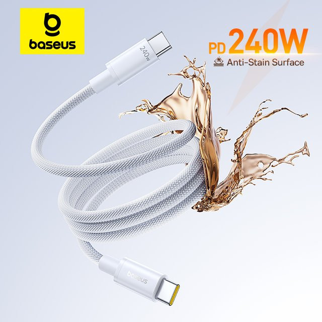 Baseus 240 W USB-C auf USB-C Schnellladedatenkabel mit Graphene Technologie in Weiß für MacBook Pro, iPhone und Samsung - Bild 1