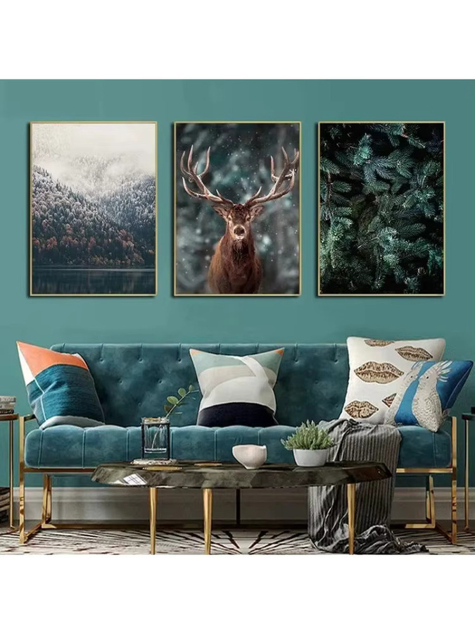 Nordische Naturlandschaft Leinwanddruck Potdemiel Wandkunst mit Tieren und Wintermotiv in Mehrfarbig - Bild 2