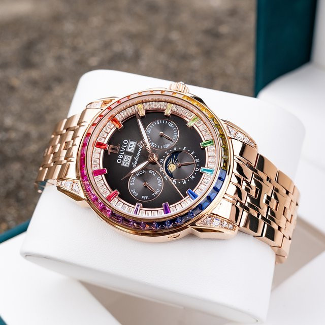 OBLVLO Armbanduhr Mechanisch, Mondphase, Edelstahl, Roségold, Herren - Bild 1