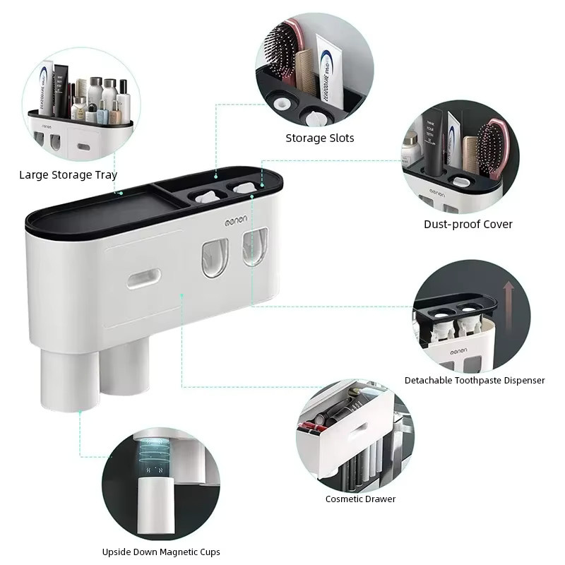 Wikho Wandmontierter Zahnbürstenhalter mit magnetischer Adsorption und automatischem Zahnpasta Spender in Weiß - Bild 3