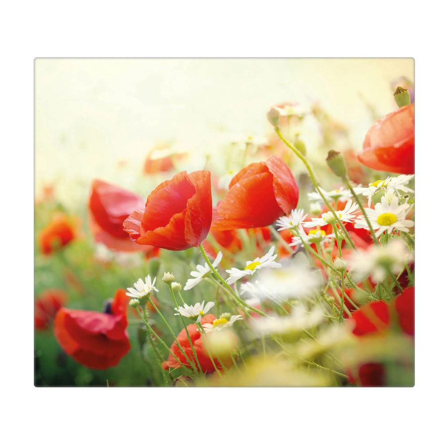 Banjado Herdabdeckplatte aus Glas mit Motiv Kamille und Mohn, B/T: 60 x 52 cm - Bild 2
