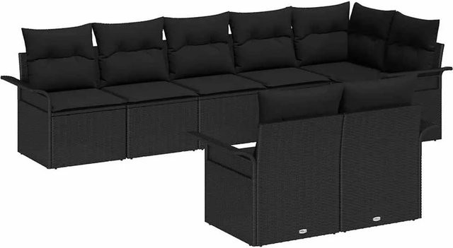 vidaXL 8-teiliges Gartensofa-Set aus Poly-Rattan in Schwarz mit Kissen im L-Shape Design - Bild 1