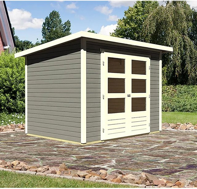 Karibu Holz-Gartenhaus Sitten in skandinavischem Stil aus Fichte mit Pultdach, Terragrau, B: 242 cm, T: 182 cm, H: 172 cm - Bild 1