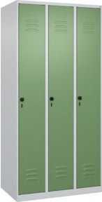 C+P Spind Classic PLUS Spind mit 3 Abteilen, Sicherheits-Drehriegel und 3 Garderobenhaken, Farbe: Lichtgrau/Resedagrün, B/T/H: 90 x 50 x 185 cm - Bild 1